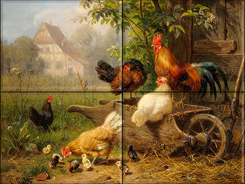 Kitchen tile mural - farm with rooster tile